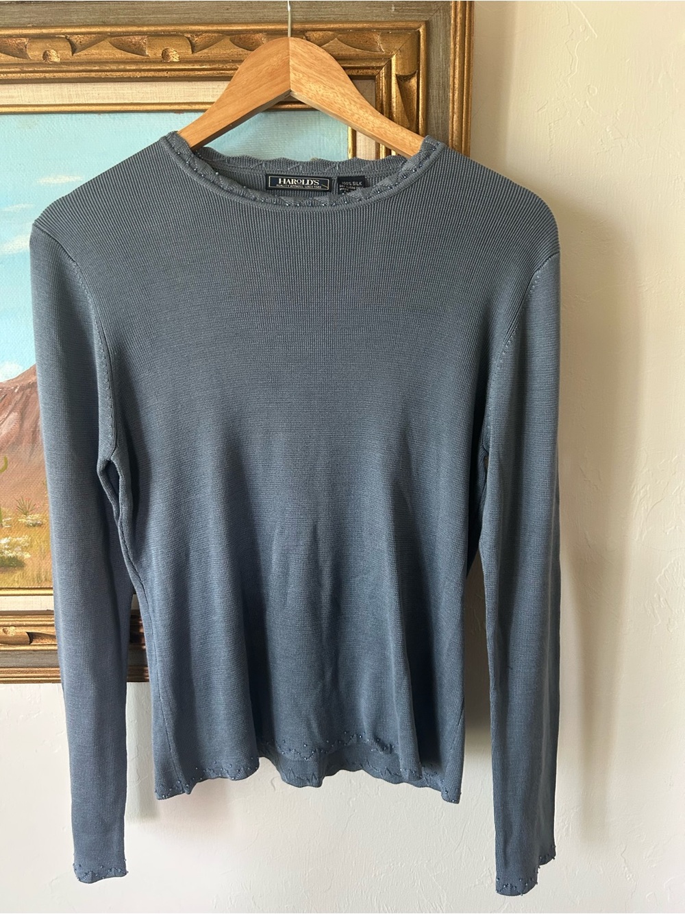 100% Silk Harold's Women's Long Sleeve Crewneck Sweater - Slate Blue